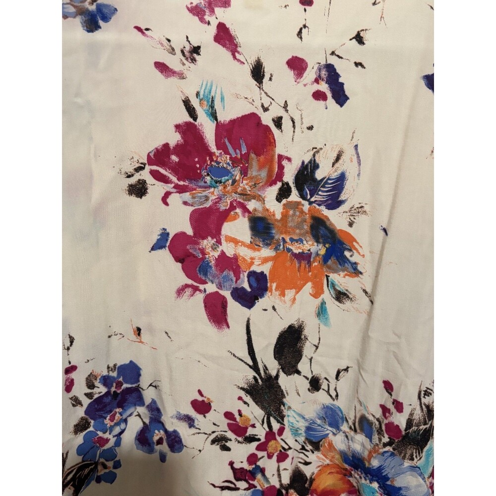 Umgee Gray Floral Long Open Front Kimono Top Silky Polyester Sz L Fringe O/S - Picture 5 of 8
